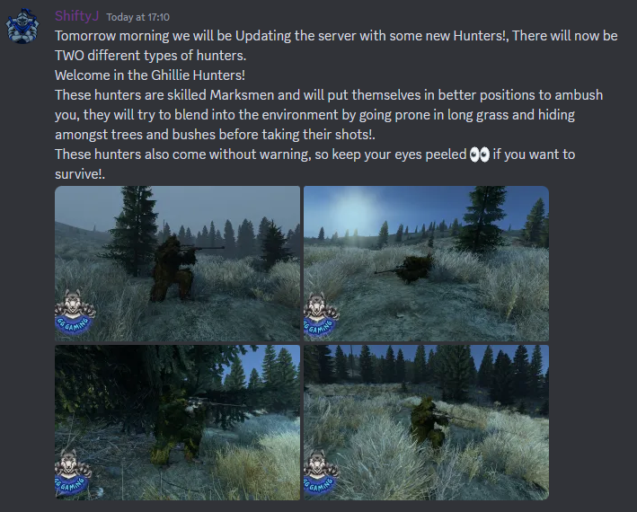 Our GG Namalsk will be updated tommorow morning to add in our new Ghillie Hunters! Join our discord to see updates discord.gg/QB9Vykf49b <a href="/GG_Gaming24/">GG Gaming</a> <a href="/EAVOOO96/">EAVOOO</a> <a href="/pmbarnes1/">Paul Barnes</a> 
Direct Connect: 45.143.198.24:2680
