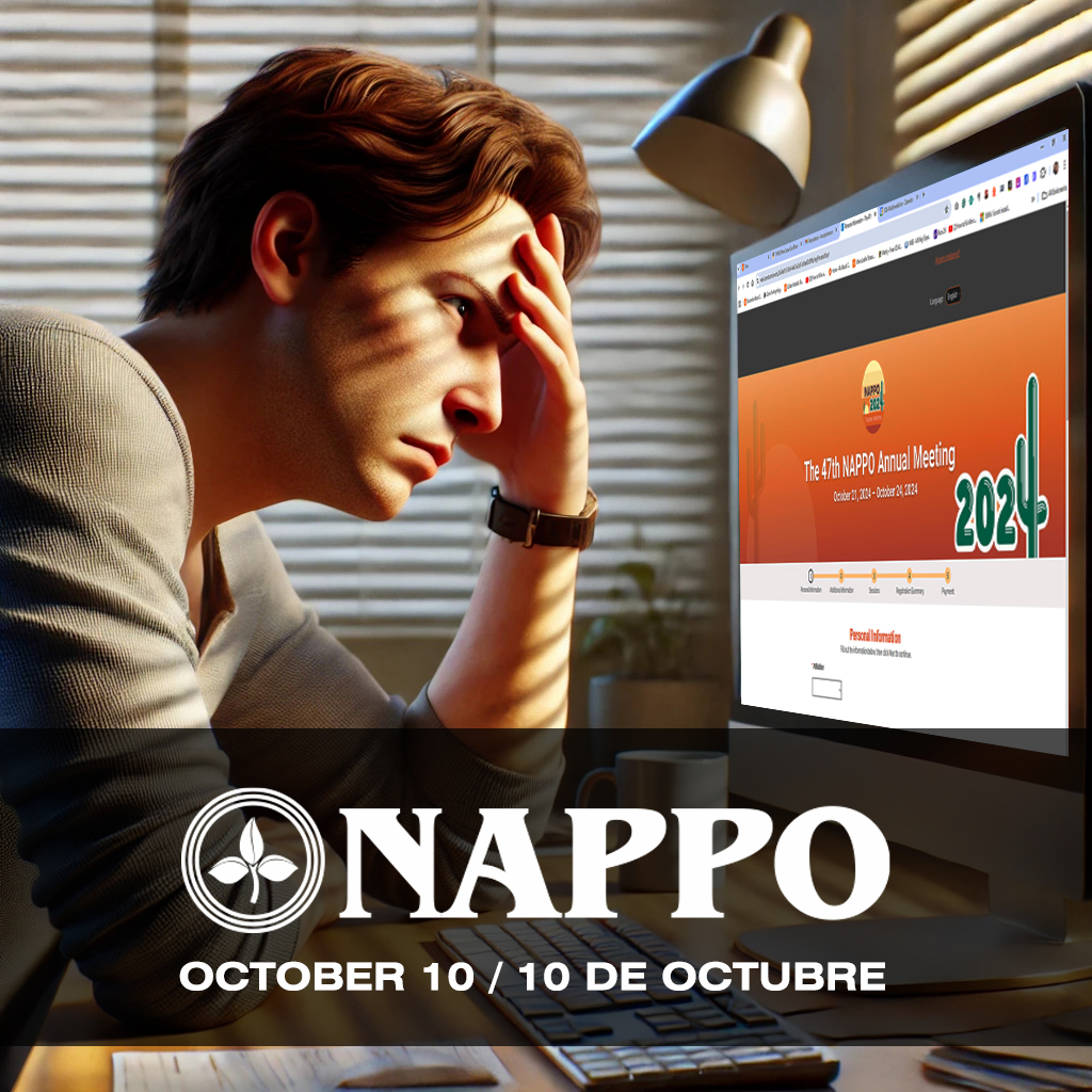 Estimados interesados de la NAPPO:

Les recordamos que las inscripciones en línea para la 47.ª Reunión Anual de la NAPPO cerrarán oficialmente el 10 de octubre. Por favor inscríbase lo antes posible utilizando el enlace que aparece a continuación.

web.cvent.com/event/3a54e913…
