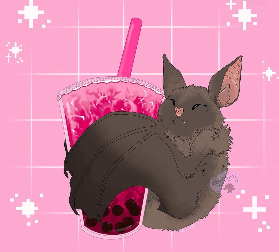 Crosschopper's tweet photo. A little bat told me it was #FatBatweek ! Enjoy my lil puffballs sipping on some boba! https://t.co/uLGb2g4fks