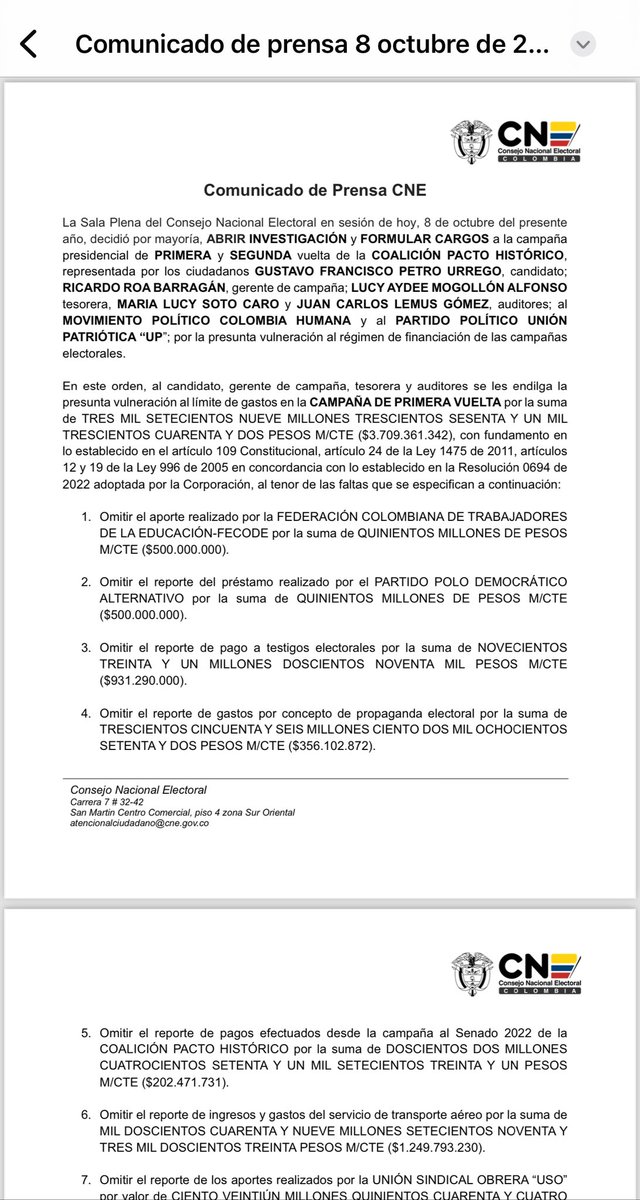 El CNE NO PUEDE “endilgarle” nada a   <a href="/petrogustavo/">Gustavo Petro</a> quien es hoy el Presidente de la República y ostenta el fuero en virtud del cual y en cualquier caso, de manera exclusiva y excluyente solo puede ser investigado por la Comisión de Investigación  de la Cámara de Representantes.