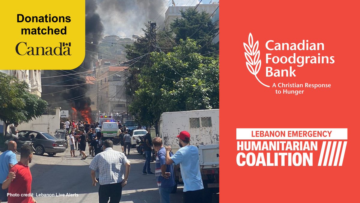 🚨 URGENT: Crisis in Lebanon 🚨

In Lebanon, escalating violence has turned an already dire situation into a catastrophe. As a member of @HumCoalition, we are responding. Your donation will be doubled by @CandaDev (up to $3 million) until November 3 ⬇️
foodgrainsbank.ca/donate/lebanon…