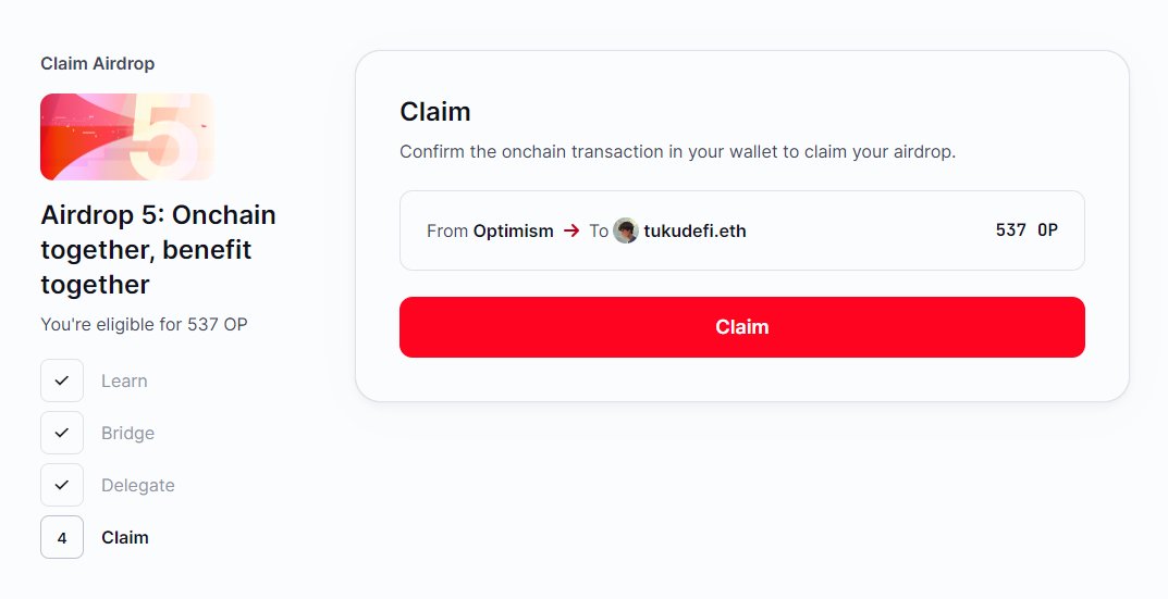 Airdrop #5 de Optimism

app.optimism.io/airdrops/5

537 $OP por aquí (860$)

Han tenido en cuenta la actividad en Optimism, Base, Zora, Mode, Orderly y otras redes construidas en OP stack

Y os recuerdo que aún quedan 550M de tokens OP para repartir en futuros airdrops :)

Así que