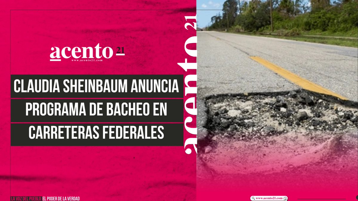 acento21cdmx's tweet image. #Nacional 🚧 | 🛣️ @Claudiashein 𝐚𝐧𝐮𝐧𝐜𝐢𝐚 𝐩𝐫𝐨𝐠𝐫𝐚𝐦𝐚 𝐝𝐞 𝐛𝐚𝐜𝐡𝐞𝐨 𝐞𝐧 𝐜𝐚𝐫𝐫𝐞𝐭𝐞𝐫𝐚𝐬 𝐟𝐞𝐝𝐞𝐫𝐚𝐥𝐞𝐬.  
👉🏻Será liderado por la @SICTmx, y se presentará oficialmente la próxima semana.  
#Programadebacheo #ClaudiaSheinbaum  
acento21.com/nacional/claud…