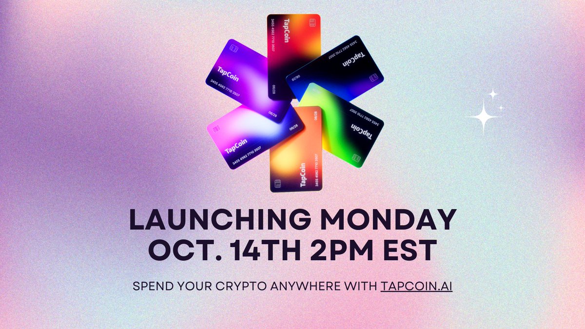 TapCoinETH's tweet image. 🚀✨ Get ready! TapCoin is launching this Monday, Oct. 14th at 2 PM EST! 🎉

Deposit your crypto and unlock the freedom to spend it anywhere with your TapCoin card—online or offline! 🌐💳

Visit TapCoin.ai to learn more. 

#Crypto #TapCoin #CryptoCards #LaunchDay