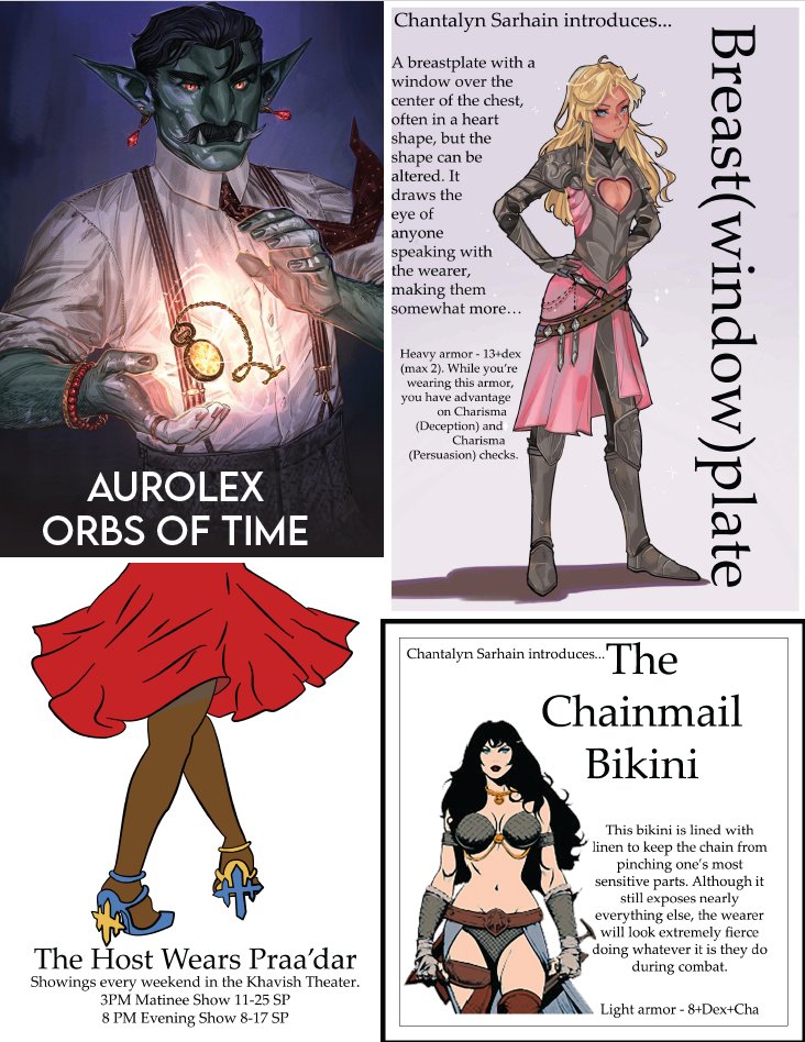 Some of my favorite pages in Textiles of Eberron (Now available on DMsGuild) are the Ad spreads. It really breathes life into the magazine-like book!
dmsguild.com/product/496317…