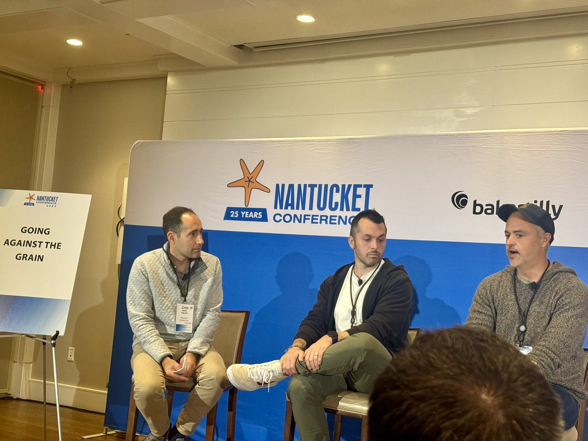 A great start to the 25th Nantucket Conference: how to build big businesses without venture capital. <a href="/csavage/">Chris Savage</a> from <a href="/wistia/">Wistia</a> and <a href="/mikesalguero/">Mike Salguero</a> from <a href="/butcherbox/">ButcherBox</a> with <a href="/epaley/">Eric Paley</a> moderating. #ack2024