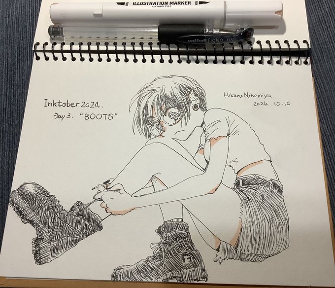 #inktober2024Day 3 "BOOTS"あああ靴が左右逆(死 