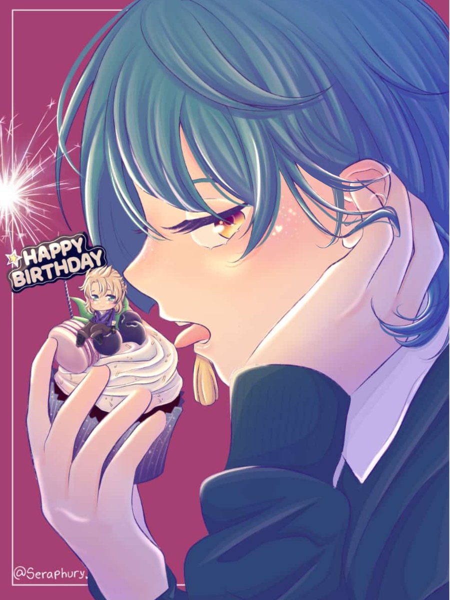 Seraphury's tweet photo. My little prince has arrived! IT'S XINGQIU'S BIRTHDAAAAAAY 🧁🎉

#GenshinImpact #genshinimpactart #行秋誕生祭2024 #原神 #Xingqiu #Albedo #Albeqiu https://t.co/fL5vYmCqEZ