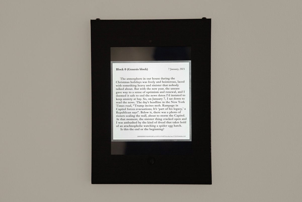 Kalen Iwamoto (@kaleniwamoto) on Twitter photo My very first work on the blockchain, Block 0 of Few Understand, is being exhibited at <a href="/narsfoundation/">NARS Foundation</a> as part of the brilliant show, “Human-alike”, curated by <a href="/Lindaonmars/">Linda Rocco</a>.
With US election campaigns ramping up, timing couldn’t be more perfect. My very first work on the blockchain, Block 0 of Few Understand, is being exhibited at <a href="/narsfoundation/">NARS Foundation</a> as part of the brilliant show, “Human-alike”, curated by <a href="/Lindaonmars/">Linda Rocco</a>.
With US election campaigns ramping up, timing couldn’t be more perfect.