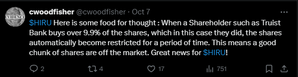 I_Route_I's tweet photo. @cwoodfisher Calm down Miro. Meaning claims such as yours are misleading investors and attempting to rush people into investing. Truist didn't buy 123m shares to hold and would be restricted off the market. https://t.co/r81Edq0dvL
