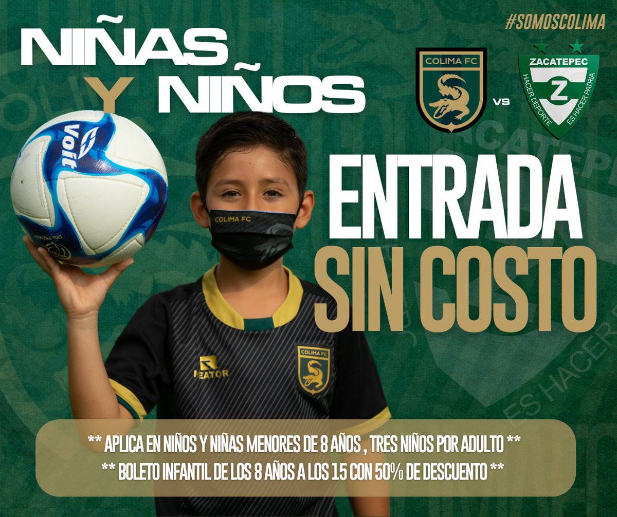 Atención a todos los papás con Caimancitos💚💚Sábados de fútbol en el Estadio Colima, ahí nos vemos a las 4 pm!! 🏟⚽️#SomosColima