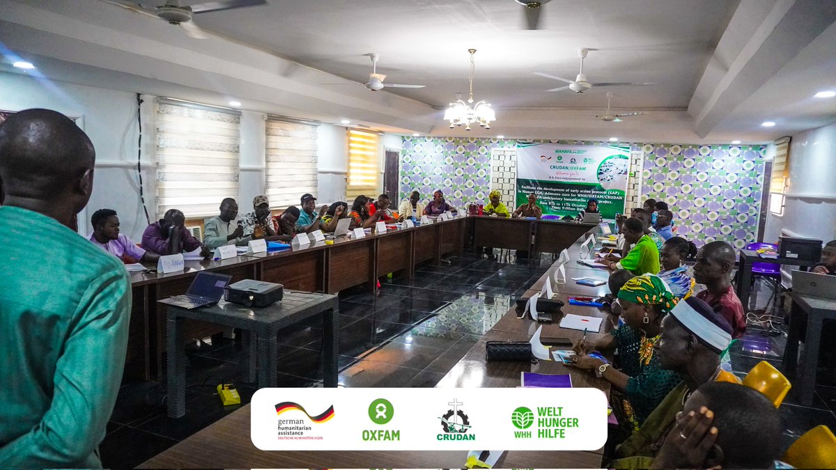 crudanhq's tweet photo. @crudanhq  in partnership with @oxfaminnigeria in Nigeria  with support from @Welthungerhilfe  is engaging communities in Numan local government in Adamawa state, Nigeria to develop Early Action Protocol to address flood hazards. https://t.co/vwMROa50bh