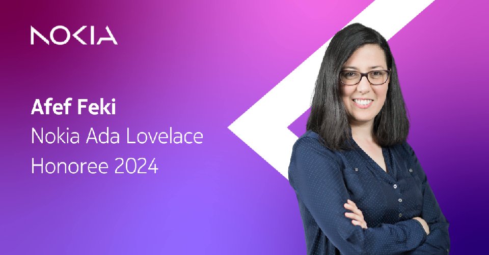 BellLabs's tweet image. Nokia&apos;s #AdaLovelace Honoree 2024 is Afef Feki, a System Architect at Nokia in France! 🎉

With 100+ filed patents, Afef has worked on machine learning for 4G/5G networks, setting new industry standards.

Here&apos;s to Afef &amp;amp; many more milestones.

#TeamNokia #OpenToYou
