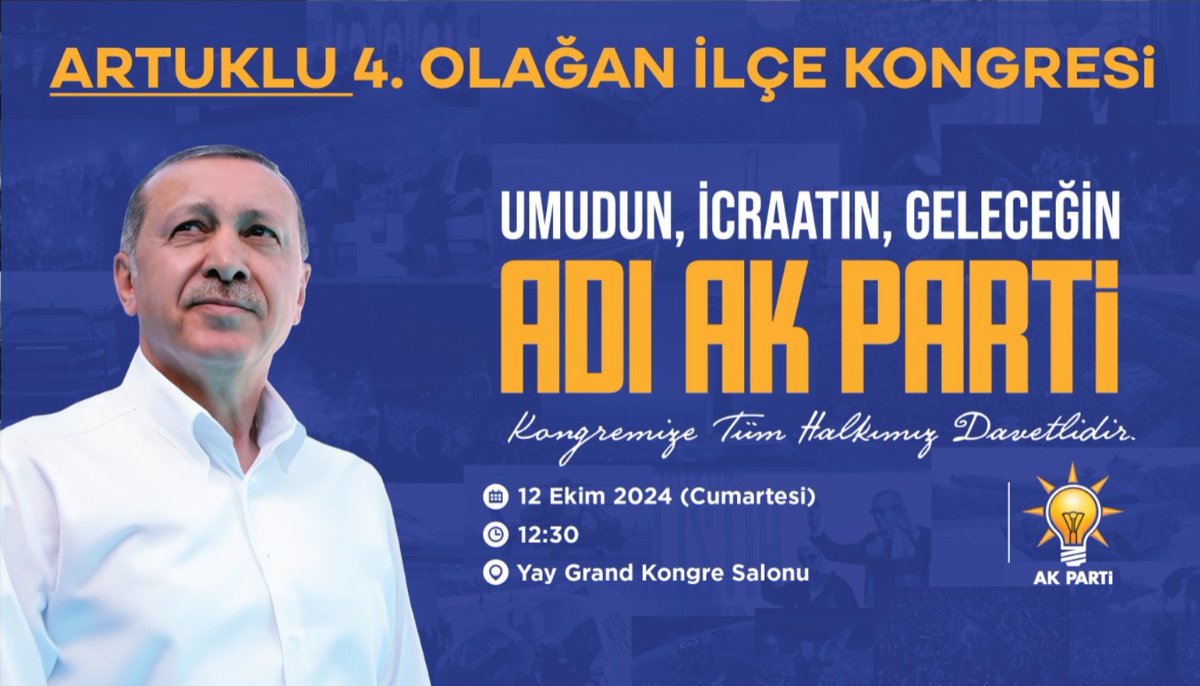 Umudun, İcraatın, Geleceğin
Adı AK Parti

Birlik ve beraberlik içerisinde çıktığımız bu kutlu yolculukta, daha güçlü yarınlara beraberce yürüyoruz. Liderimizin davasına olan sarsılmaz inancıyla, teşkilatımıza yakışan bir kongre sürecini #Artuklu’muzda hep birlikte yaşayacağız.