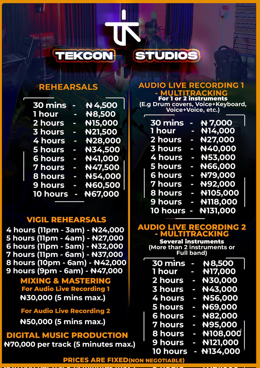 tekconstudios's tweet photo. Hello Fam! 👋
As regards prices, there's a slight review.

We are here to serve you better.
Thank you for choosing to work with us. 😊

#Tekcon #tekconstudios #prices https://t.co/XCNwssvBVj