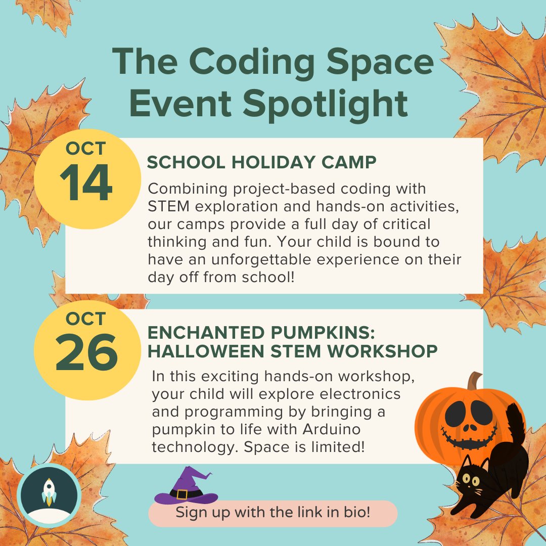 thecodingspace's tweet image. This October, we're excited to highlight two events: our Holiday Camp on 10/14 from 9am-3pm, and our Enchanted Pumpkins Halloween STEM Workshop on 10/26 from 2:30pm-4:00pm. Don't miss out! Click on the link below!
l8r.it/Rqi2
#kidsactivities #newyorkcity