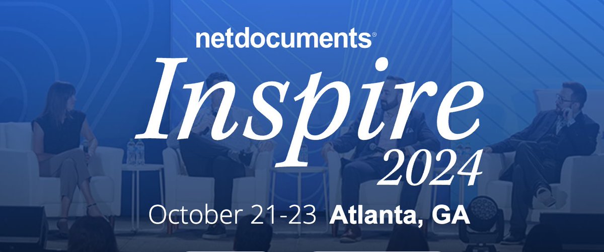Join <a href="/bradblickstein/">Brad Blickstein</a> and a panel of industry luminaries at @NetDocuments Inspire 2024 in Atlanta on Oct. 21 at 4:30 p.m. to discuss how legal tech will shape the future of law firms and law departments.    
netdocuments.com/inspire 
#LegalTech #NetDocuments #Inspire2024 #LegalAi