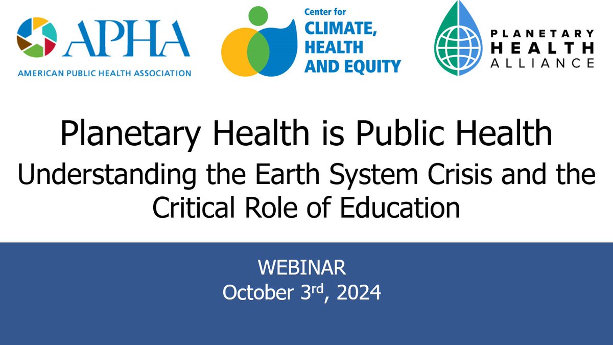 Missed our webinar? No worries—you can still catch up!

Explore how a transdisciplinary approach links ecological systems &amp; human health. Watch the full recording. youtube.com/watch?v=D6YOjJ…

Continue the discussion at <a href="/PublicHealth/">APHA</a> 2024 Annual Meeting! 🌍 apha.confex.com/apha/2024/meet…
