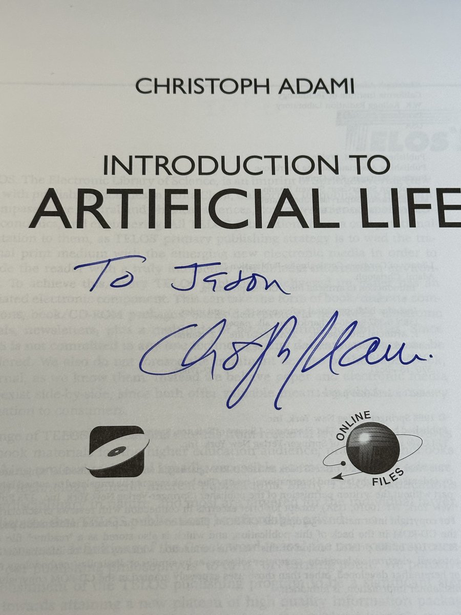 moorejh's tweet photo. Thanks to @ChristophAdami for signing my copy of his classic book on Artificial Life! Great to have him here exploring collaborations at Cedars-Sinai. https://t.co/OFr5enY91Z