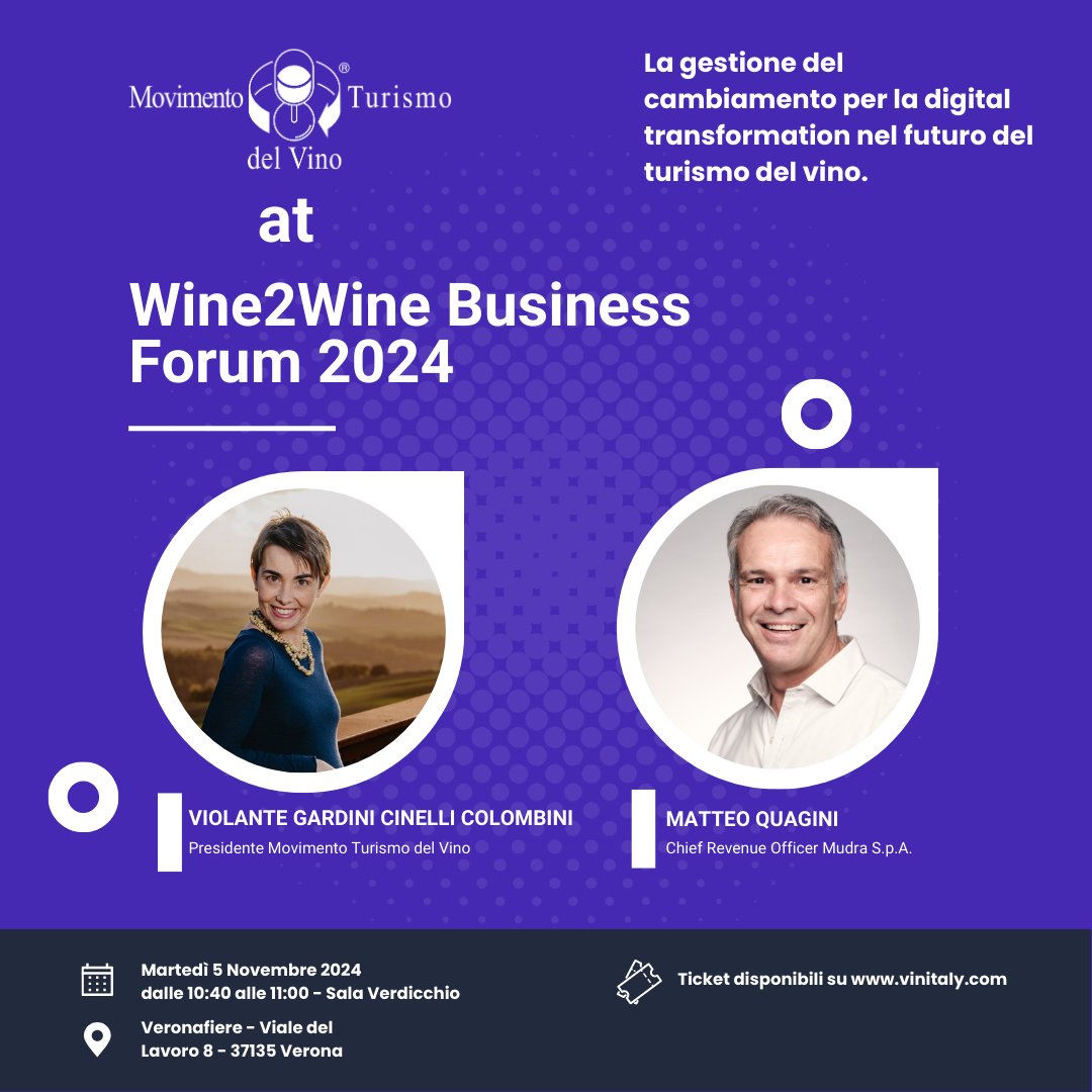 Vi aspettiamo al Wine 2 Wine a Verona dove, per l’occasione, parleremo dell’uso dell'intelligenza artificiale nelle cantine aperte al pubblico e del nostro innovativo chatbot BACCOmmunity che sul nostro sito risponde alle domande dei wine lover H24.

#MTVItalia #Wine2Wine #AI