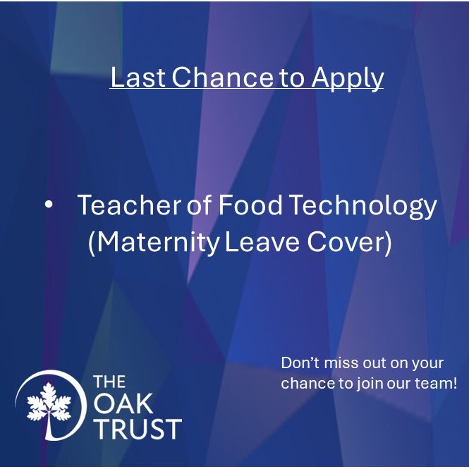 Last Chance to Apply!

The Teacher of Food Technology vacancy closes 10th October 2024 at noon. 

🍳If you’re ready to share your passion for food and inspire young minds in the kitchen, we want you!

Apply today,
lnkd.in/d66MdrHP

#FoodTechnology #TeachingOpportunity