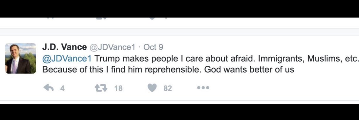 MichaelSteele's tweet photo. Thank you @JDVance for your honesty 8 years ago. We still care about “Immigrants, Muslims, etc.” When did you stop? And yes, God does want better of us, so what’s your excuse? https://t.co/24TrsGkZq6