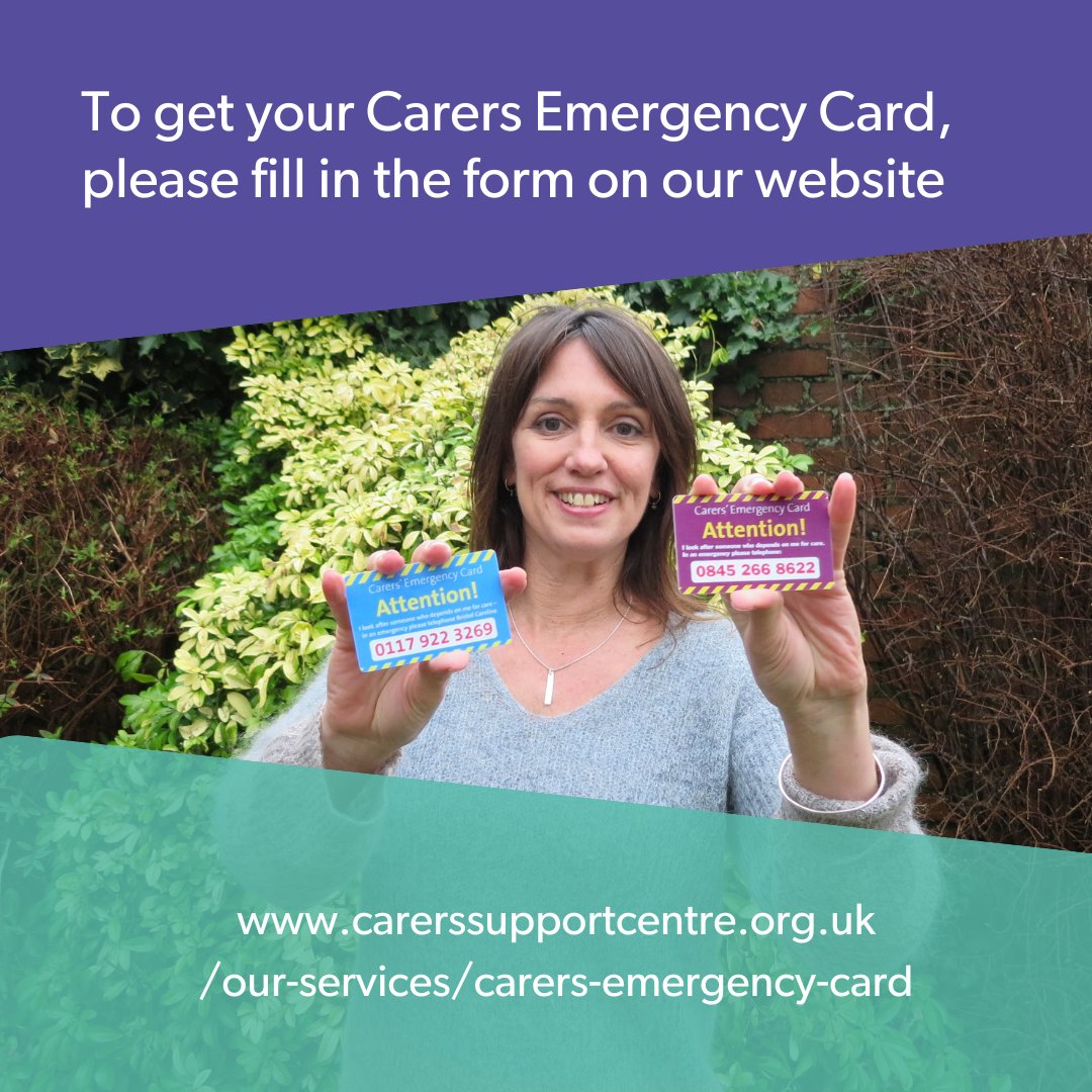 Ensure the safety of the person you care for if something happens to you.

Owning a Carers Emergency Card means that, if you have an accident, the person you care for will be looked after.

Sign up for your Carers Emergency Card for your peace of mind: carerssupportcentre.org.uk/our-services/c…