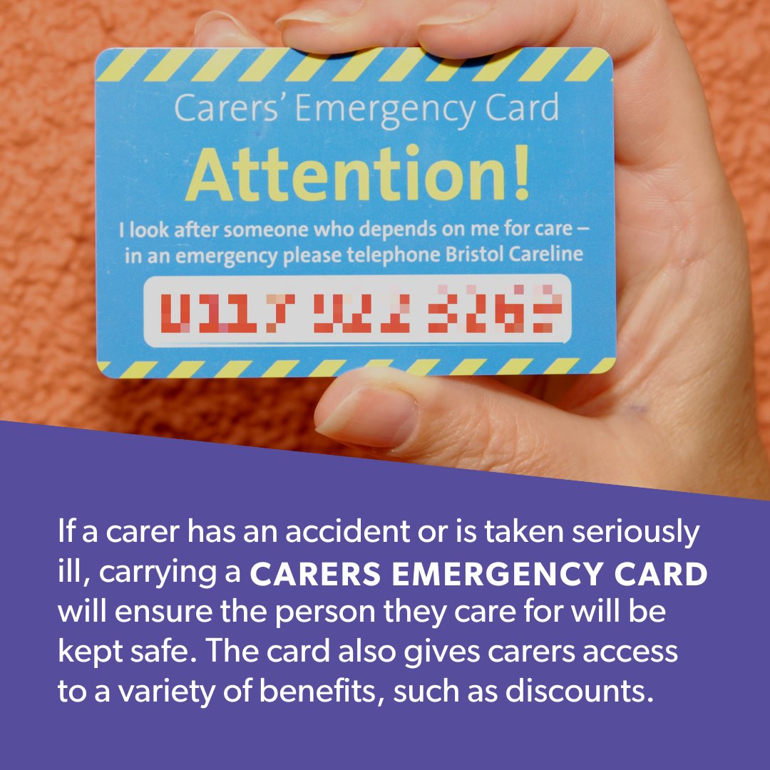 CarersBSG's tweet photo. Ensure the safety of the person you care for if something happens to you.

Owning a Carers Emergency Card means that, if you have an accident, the person you care for will be looked after.

Sign up for your Carers Emergency Card for your peace of mind: https://t.co/9IL4nZKEhA https://t.co/Q1yN2MhoJN