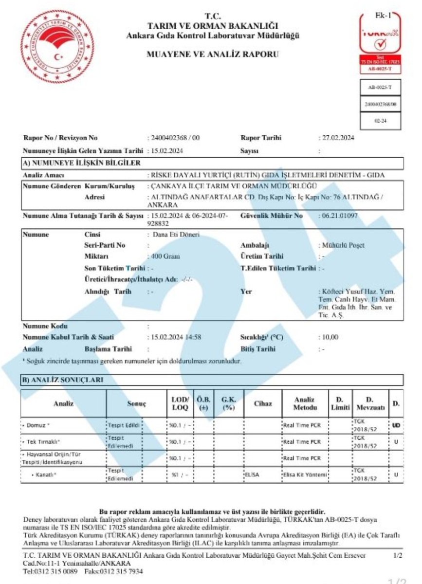 Köfteci Yusuf’ta domuz eti tespit raporu ortaya çıktı.

(T24)