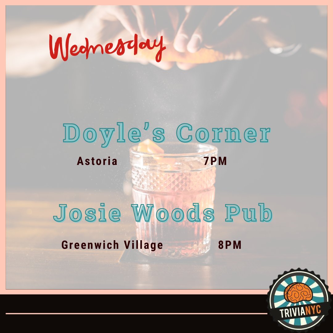 TriviaNYC's tweet photo. Our two newest venues are off to a great start! @doylescornerny in Astoria started last week with a packed room. Host Pete will show you a great time and prizes for 1st, 2nd, and 3rd place! By Washington Square, @josiewoodspub has @adamhoststrivia which begins at 8pm! https://t.co/ODpQcjiwPY