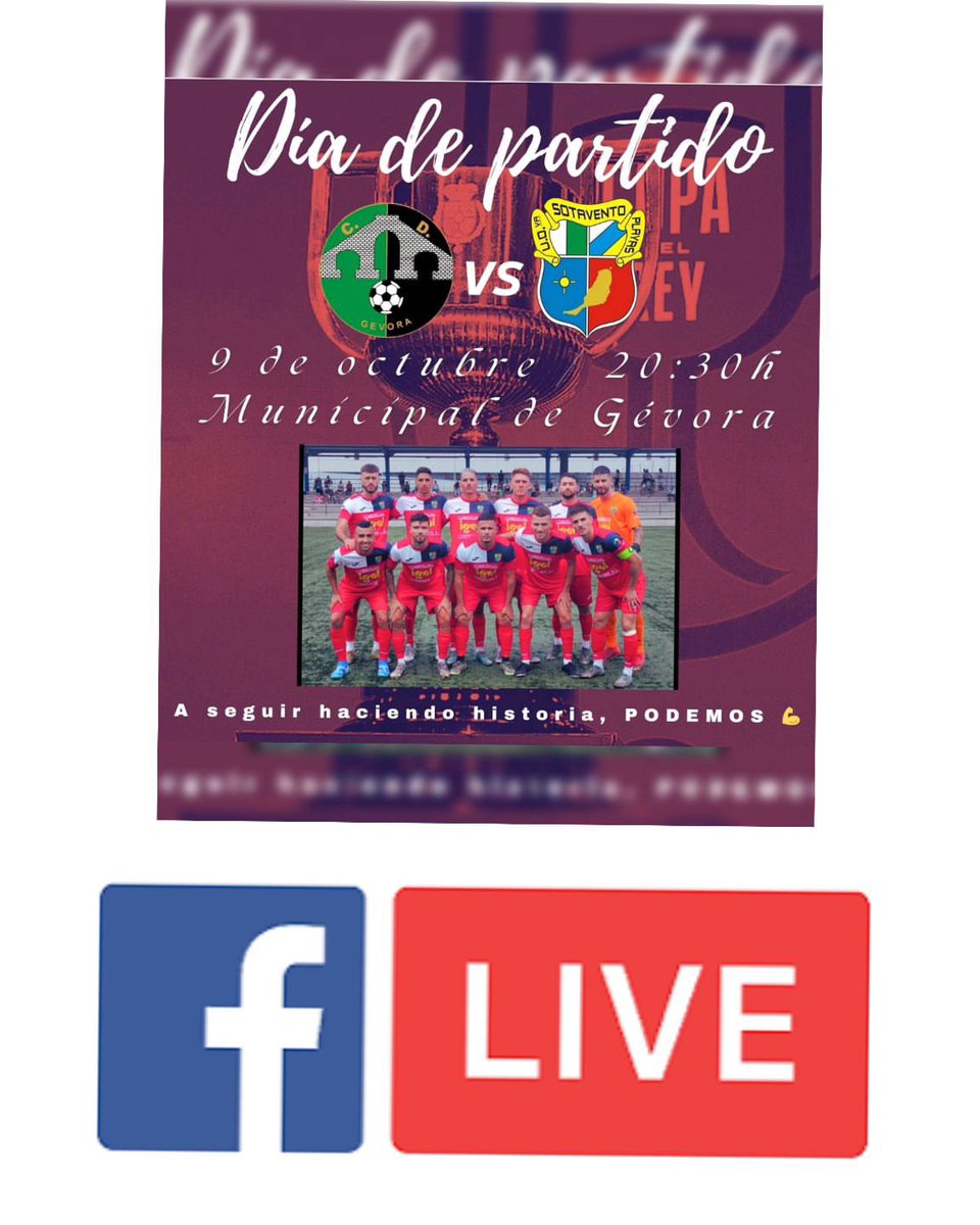 𝐂𝐎𝐍𝐅𝐈𝐑𝐌𝐀𝐃𝐎❗❗❗❗
Estaremos en DIRECTO 👏💪👏💪 

Retrasmitiremos en DIRECTO a traves de nuestra pagina de facebook el partido de eliminatoria de la Copa del Rey 💪💪 

VAMOS SOTA 👏👏