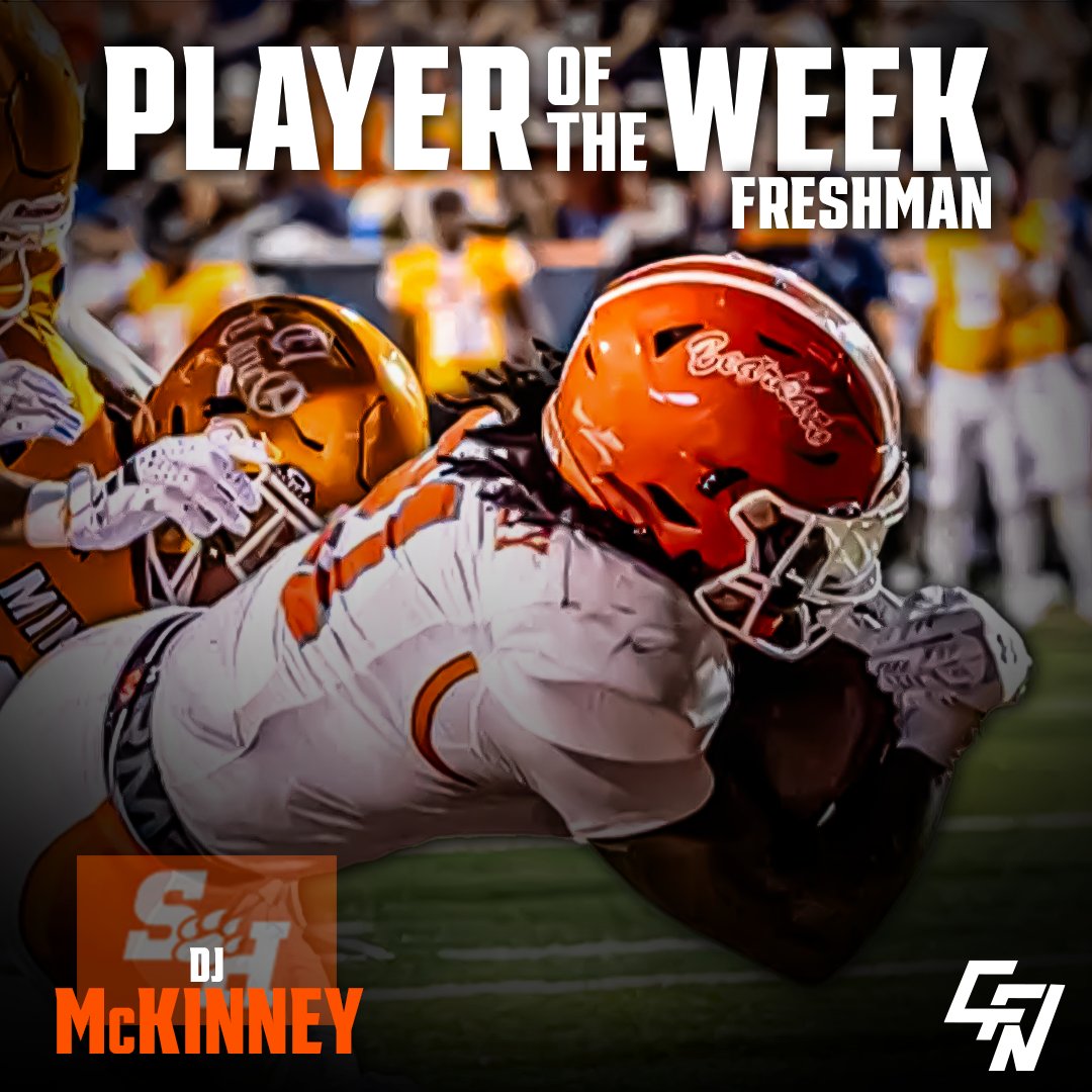 PFSNcollege's tweet photo. The Week 6 Freshman of the Week:

@BearkatsFB RB DJ McKinney

14 carries
138 yards
2 TD 💪
3 receptions
28 yards https://t.co/bAAueVtt9u