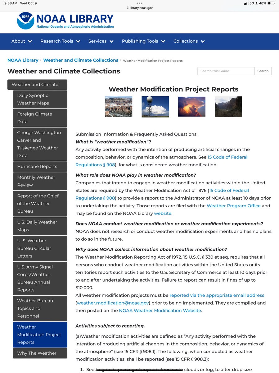 RenzTom's tweet photo. WEATHER MODIFICATION FACTS:

Here’s some relevant facts regarding weather modification: 

1. Weather modification is real and our federal government participates in it. We monitor it by law through NOAA.

2. 15 USC Ch. 9A is one of the federal laws related to Weather modification. It’s title is: WEATHER MODIFICATION ACTIVITIES OR ATTEMPTS; REPORTING REQUIREMENT

3. Under said law there are requirements that weather modification activities be reported to the government BUT there is a very important exemption to the “requirement that the government disclose this data to the public.

4. The Section 1905 exception noted in the pics below references 18 USC 1905. This law actually makes it a crime to disclose most of the information related to weather modification if that information it is called a “trade secret” or a number of other things. Of course DOD activities and other government activities would also be exempt. This makes the available information on weather modification projects incomplete at best.

5. Further, if a weather modification project were to take place by a private entity (say some random entity tied to the Gates Foundation… not that I’m claiming this is happening) and it was done in international waters (like say the Gulf of Mexico) it would not need to be reported even if it had an impact on a major event like a hurricane.

Just an FYI to make you all feel better. @HealthRanger @RealAlexJones
