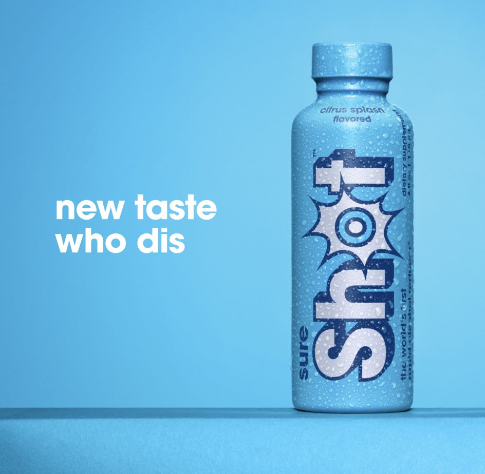big new taste, small new bottle 🤏 try our new citrus splash #besuretosureshot