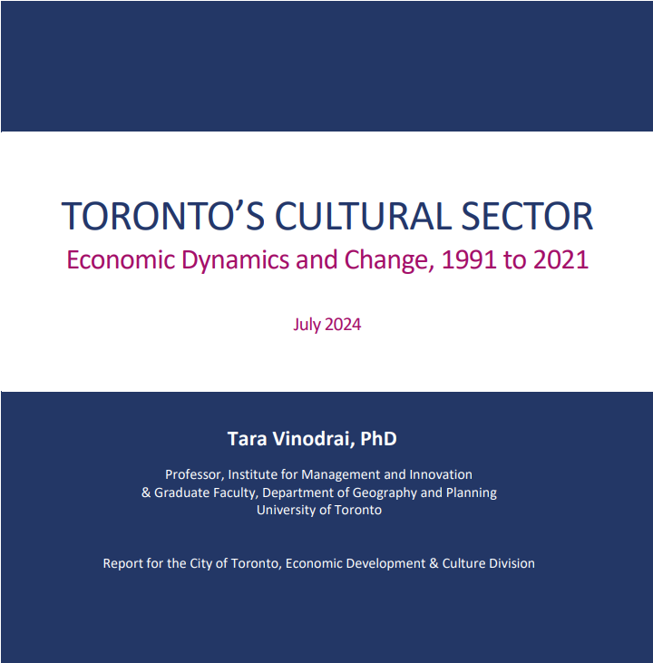 UofTCities's tweet photo. T.O.’s cultural sector adds to the city's dynamism &amp; creates job opportunities. A recent report by @IMIUofT's @TaraVinodrai provides data for economic #development &amp; cultural #planning in @cityoftoronto &amp; analyzes the sector's contribution to the economy https://t.co/JDhPJJ0bmi https://t.co/JCjzMzkduU