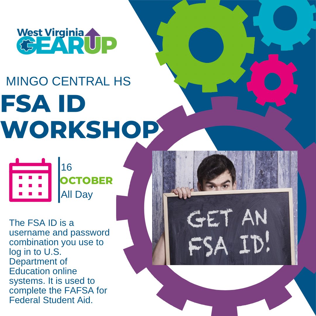 MCHS Counselors (@mingocounseling) on Twitter photo Seniors & Parents/Guardians - Itโs almost FAFSA season! ๐ฐ๐ Join us on 10/16/24 to get assistance creating your FSA ID. <a href="/WVGEARUP/">WV GEAR UP</a> Seniors & Parents/Guardians - Itโs almost FAFSA season! ๐ฐ๐ Join us on 10/16/24 to get assistance creating your FSA ID. <a href="/WVGEARUP/">WV GEAR UP</a>