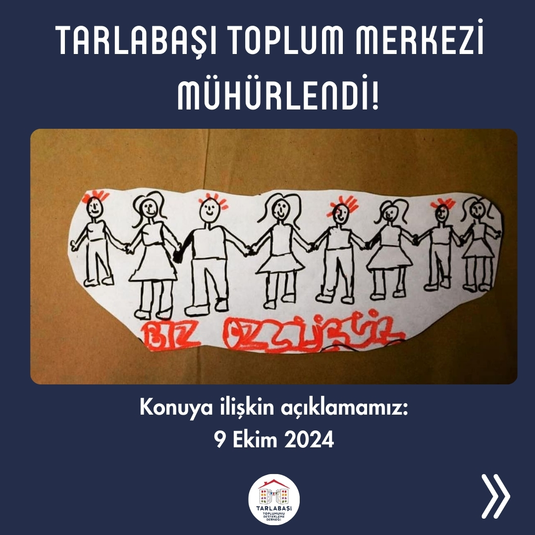 TarlabasiTM's tweet photo. TTM HUKUKİ DAYANAK OLMAKSIZIN MÜHÜRLENMİŞTİR.

On sekiz yıldır Tarlabaşı’nda çocukların ve kadınların bir araya gelebilecekleri güvenli alanları kurmak için çalışan Tarlabaşı Toplumunu Destekleme Derneği'nin 8 Ekim günü mühürlenmesi üzerine açıklamamız:

#iyikivarsinttm https://t.co/VUJZOS7Cla
