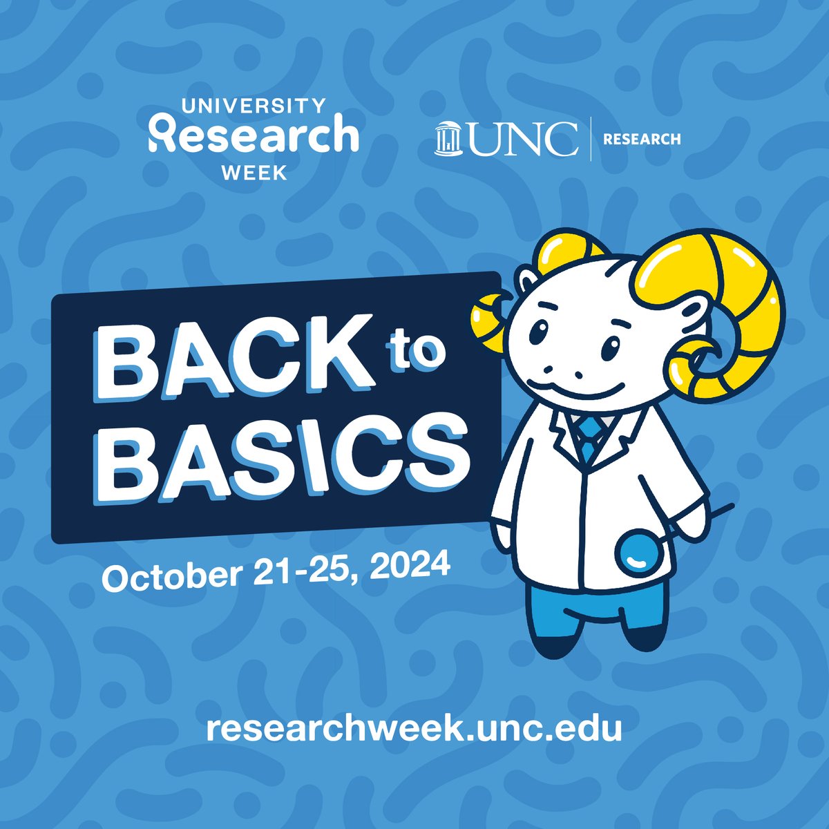 unccollege's tweet image. 🔬 University #Research Week returns to UNC Oct. 21-25 and features more interactive displays of research than ever before.

The theme, &quot;Back to Basics,&quot; celebrates the fundamental research that fuels innovation across Carolina.

🗓️ Oct. 21-25
researchweek.unc.edu