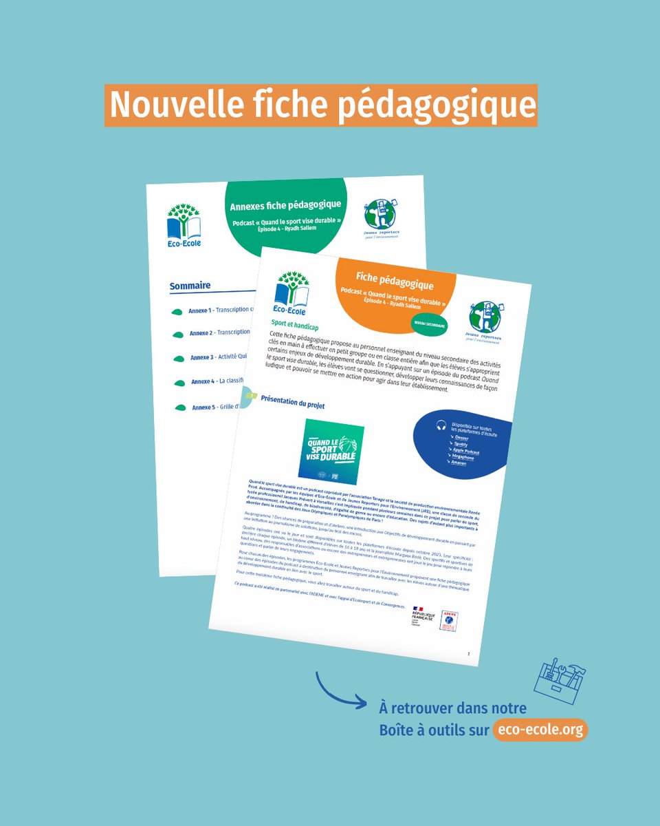 Découvrez la fiche pédagogique pour le personnel enseignant qui s'appuie sur notre podcast « Quand le sport vise durable » !

L'objectif: proposer des activités pour questionner les élèves sur le sport et le handicap👉urlz.fr/szSo

<a href="/ademe/">ADEME</a> <a href="/Ecolosportfr/">Ecolosport</a> <a href="/ConvergencesORG/">Convergences</a>