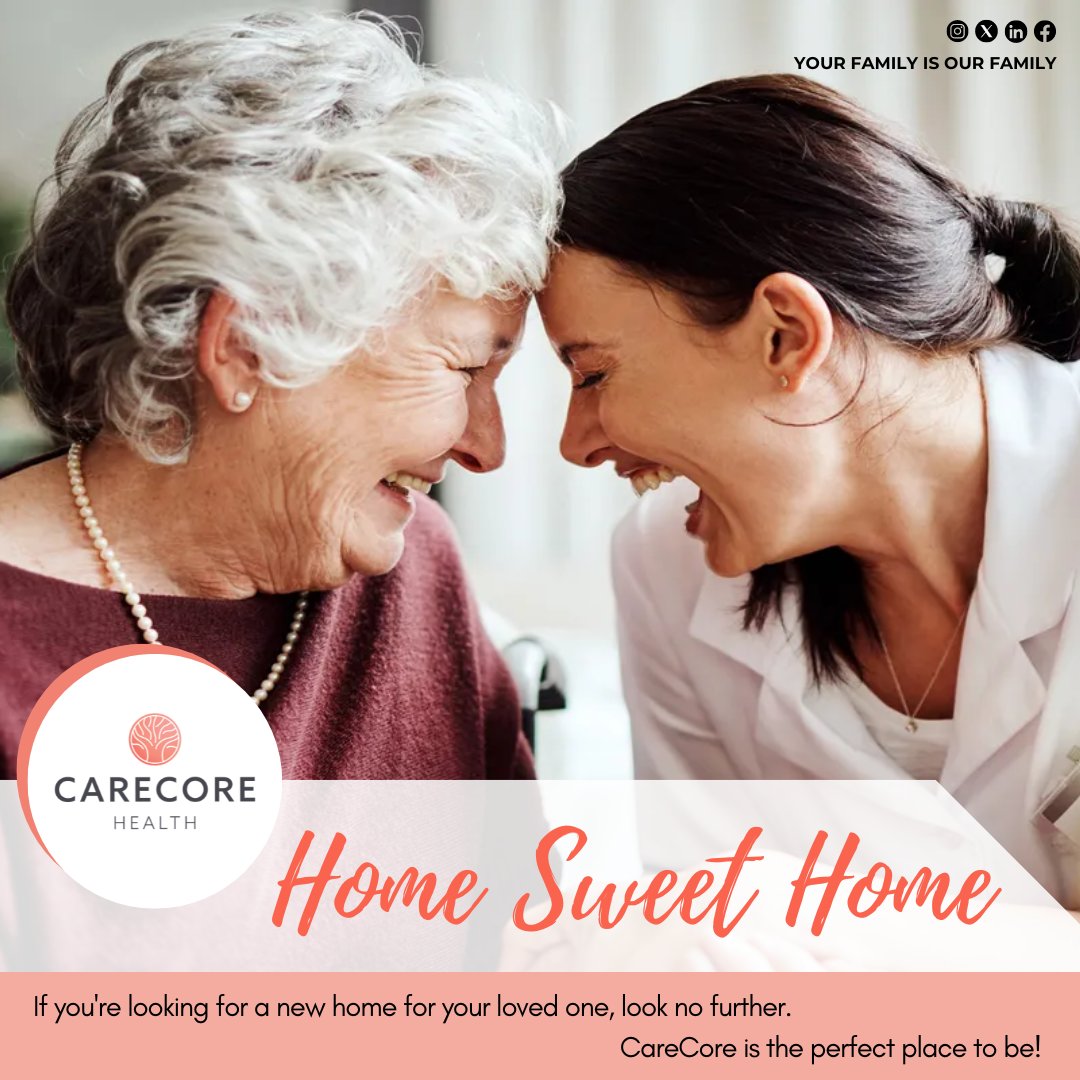 CarecoreH's tweet photo. Home sweet home takes on a new meaning with CareCore. If you're searching for a loving and supportive environment for your loved one, look no further. We create a warm and nurturing space where everyone feels at home. 🏡❤️ #HomeSweetHome #CareCore https://t.co/scZYrrXMxI