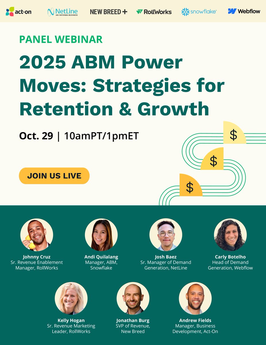 Fuel retention and growth📈 in 2025 with #ABM! Join us LIVE on 10/29 at 10am PT / 1pm ET for a roundtable featuring top ABM experts.

Walk away with actionable strategies to protect your top accounts and tap into new growth opportunities! 🔗 adroll-3.wistia.com/live/events/94…