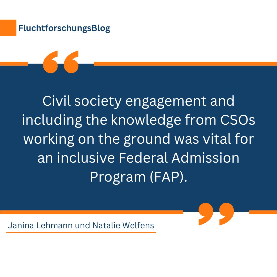 NWFF (@fluchtforschung.bsky.social) (@fluchtforschung) on Twitter photo New post in the Forced Migration Studies Blog! “Germany’s Federal Admissions Program for People from Afghanistan: The role of civil society in policy making and implementation” by Janina Lehmann and Natalie Welfens <a href="/NWelfens/">Natalie Welfens</a> has just been published.
fluchtforschung.net/germanys-feder… New post in the Forced Migration Studies Blog! “Germany’s Federal Admissions Program for People from Afghanistan: The role of civil society in policy making and implementation” by Janina Lehmann and Natalie Welfens <a href="/NWelfens/">Natalie Welfens</a> has just been published.
fluchtforschung.net/germanys-feder…
