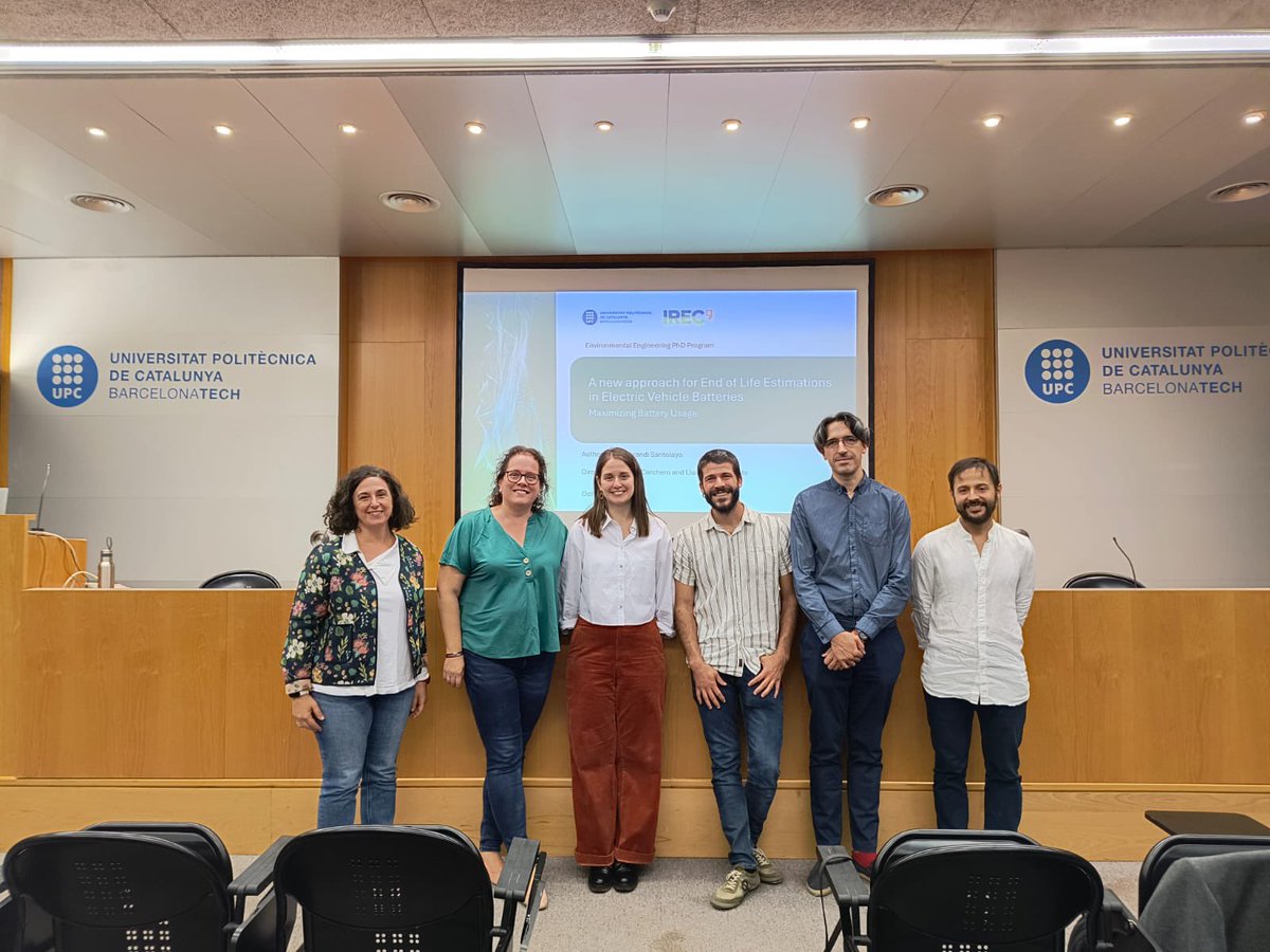 Avui ha defensat la tesis doctoral la Maite Etxandi Santolaya:

A new approach for End of Life estimations in Electric Vehicle batteries: Maximizing battery usage.

Un pas endavant per afrontar la sostenibilitat del vehicle elèctric.

Felicitats!!