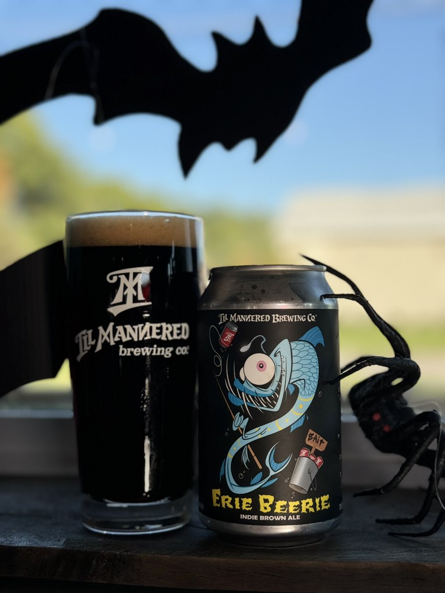 illmanneredbeer's tweet image. Erie Beerie is back! This delicious and unique India Brown Ale is dark, and roasty, with flavors of chocolate, coffee, and molasses, followed by a strong hop bitterness.

This seasonal brew also has a new label from our favorite artist, @SamFout