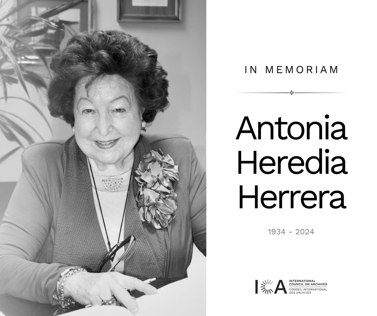 ICArchiv's tweet photo. Nous sommes profondément attristés par le décès d'Antonia Heredia Herrera, une figure pionnière des études et de l'histoire archivistique. Sa carrière exceptionnelle, qui s'étend sur plus de cinq décennies, a marqué le domaine tant en Espagne qu'à l'international. Ses contributions à la gestion archivistique, à la recherche et à l'éducation laisseront un héritage durable.

Nos plus sincères condoléances à sa famille, à ses amis et à tous ceux qui ont été inspirés par son travail. Son héritage continuera de guider et d'inspirer les générations futures d'archivistes.