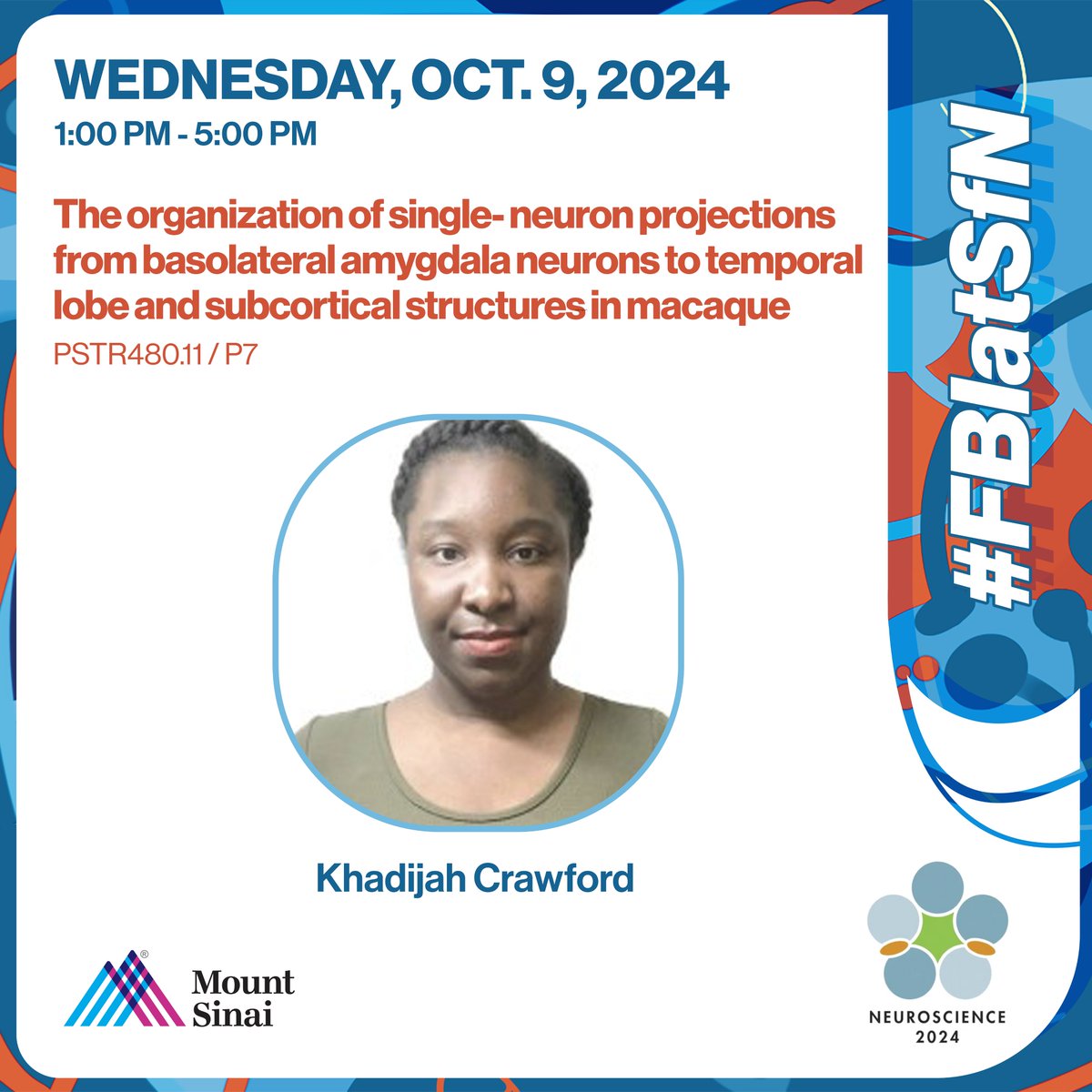 Friedman Brain Institute (@sinaibrain) on Twitter photo #SfN24 - Looking forward to <a href="/RudebeckLab/">Rudebeck Lab</a>'s PREP student, Khadijah Crawford, to present her research TODAY at 1PM on "The organization of single-neuron projections from basolateral #amygdala neurons to temporal lobe & subcortical structures in macaque" NOT TO MISS! #FBIatSfN #SfN24 - Looking forward to <a href="/RudebeckLab/">Rudebeck Lab</a>'s PREP student, Khadijah Crawford, to present her research TODAY at 1PM on "The organization of single-neuron projections from basolateral #amygdala neurons to temporal lobe & subcortical structures in macaque" NOT TO MISS! #FBIatSfN