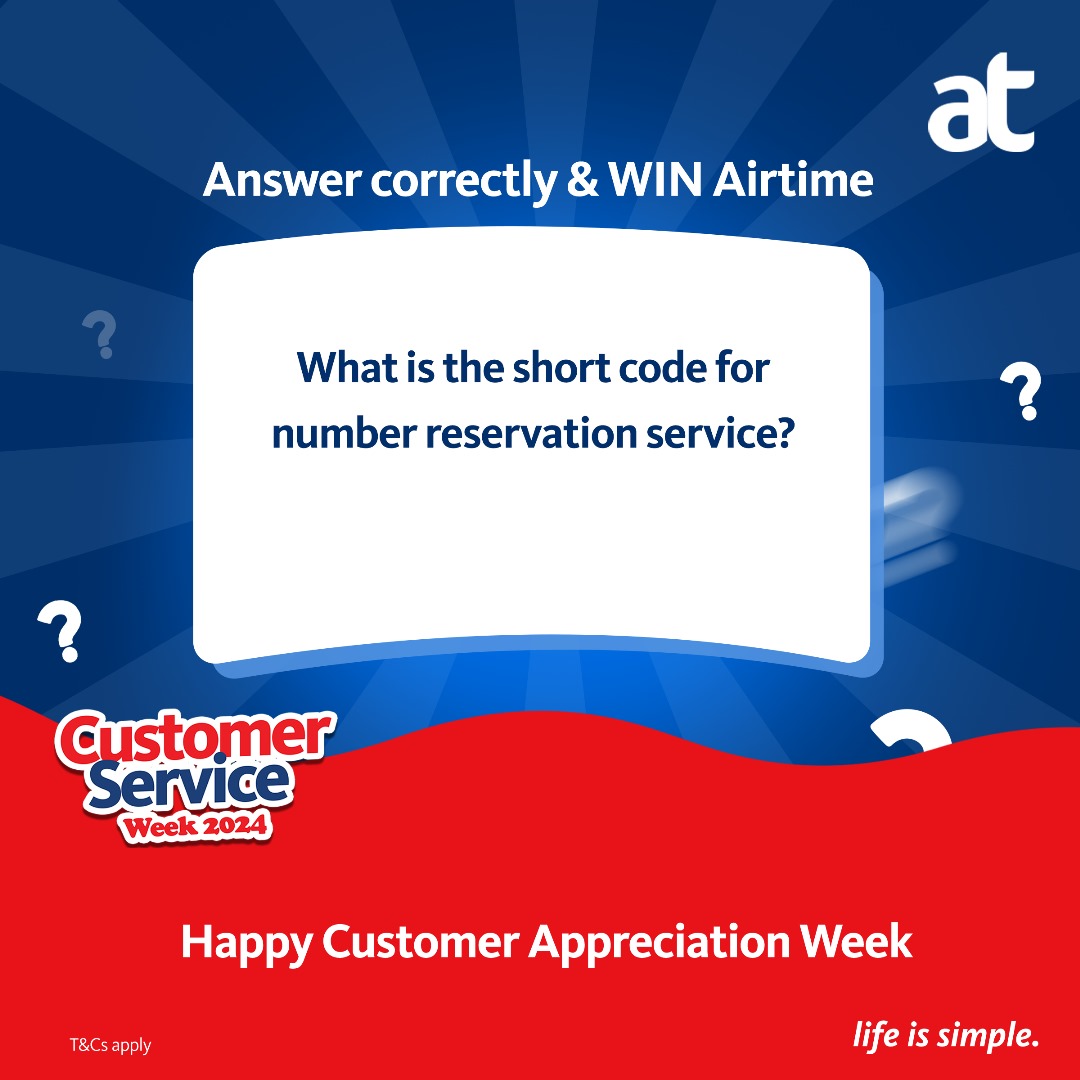 Win Free Airtime! 🌟 Ready for some fun? Answer trivia questions and get rewarded! Celebrate Customer Service Week with us! 🚀
#GoBeyondAndAbove #CustomerServiceWee #WinAirtime #AT #LifeIsSimple