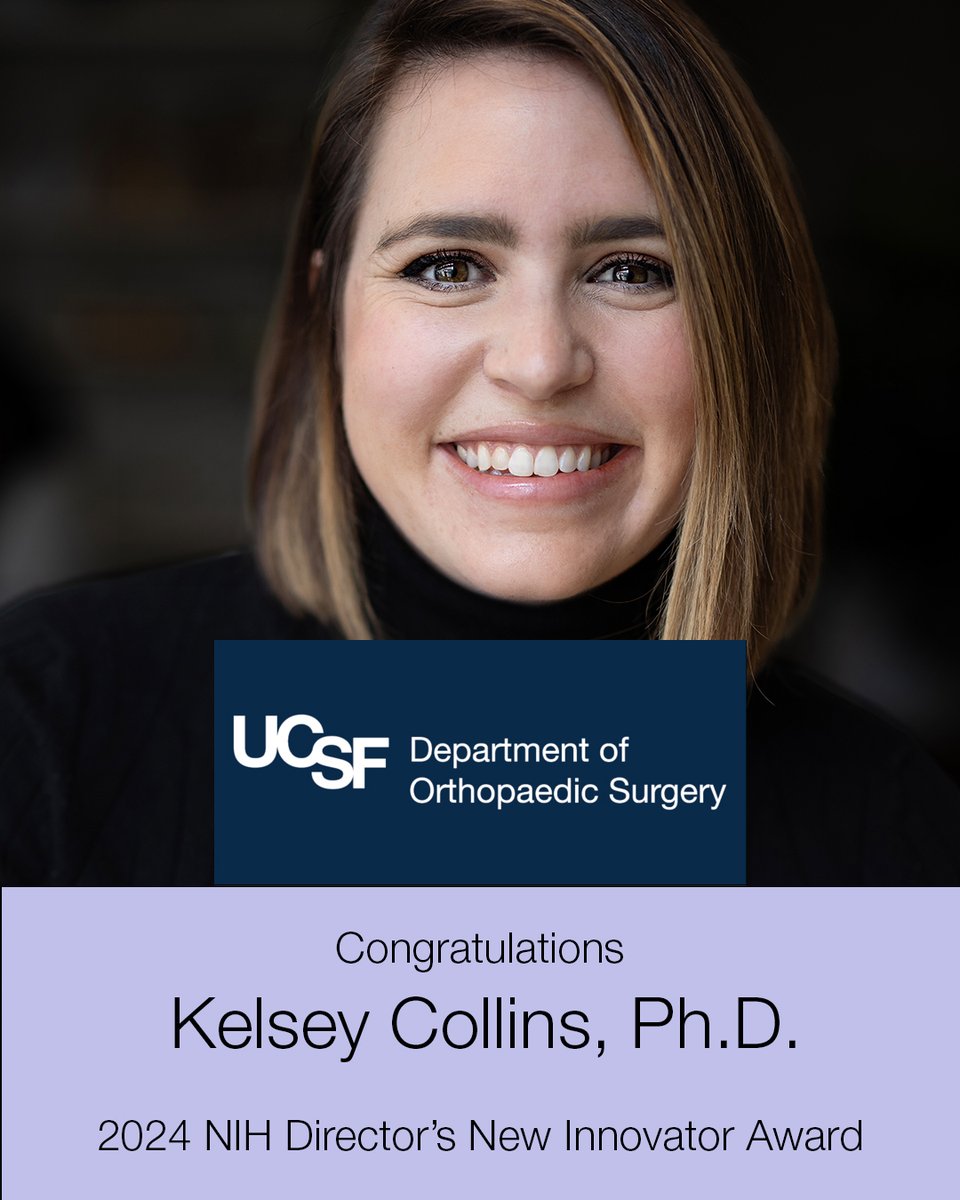 UCSF Department of Orthopaedic Surgery (@ucsforthosurg) on Twitter photo Congrats Kelsey Collins, PhD <a href="/ucsfmskcenter/">UCSF Musculoskeletal Center</a> <a href="/UCSFOrthosurg/">UCSF Department of Orthopaedic Surgery</a> for incredible achievements in osteoarthritis research! Awarded NIH Director’s New Innovator Award w $1.5M in funding, she's pioneering therapies to combat musculoskeletal pain and inflammation. tiny.ucsf.edu/kc Congrats Kelsey Collins, PhD <a href="/ucsfmskcenter/">UCSF Musculoskeletal Center</a> <a href="/UCSFOrthosurg/">UCSF Department of Orthopaedic Surgery</a> for incredible achievements in osteoarthritis research! Awarded NIH Director’s New Innovator Award w $1.5M in funding, she's pioneering therapies to combat musculoskeletal pain and inflammation. tiny.ucsf.edu/kc