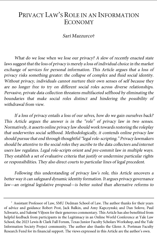 SariMazzurco's tweet photo. My article, "Privacy Law's Role in an Information Economy" is now out in @CardLRev!

https://t.co/IMh3ZW0ck8

https://t.co/Ldla9OMUTh https://t.co/5rjS29OQEV