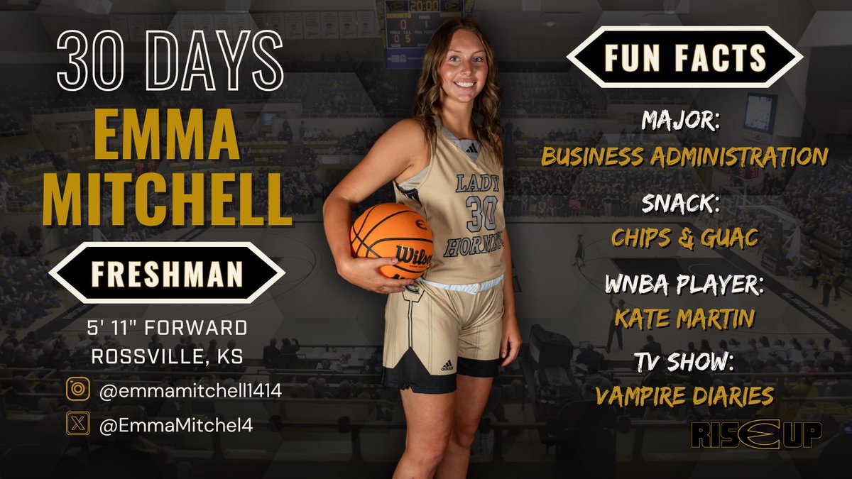 30 Days until Game Day 🥳

Introducing freshman Emma Mitchell!!!! 

#stingersUp #30Days #MIAA #RiseUp